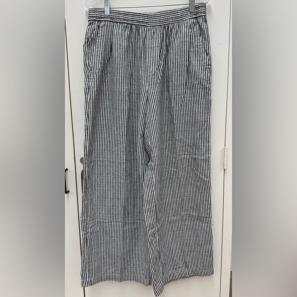 Old Navy Cotton/Linen Blend Pull On Striped Wide-Leg Pants- Gray Size M - Picture 3 of 7